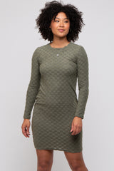 Olive Soft Brushed Knit Long Sleeve Dress