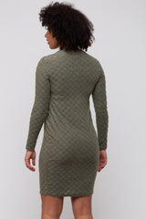 Olive Soft Brushed Knit Long Sleeve Dress