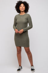 Olive Soft Brushed Knit Long Sleeve Dress