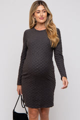 Black Soft Brushed Knit Long Sleeve Maternity Dress