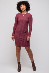 Burgundy Soft Brushed Knit Long Sleeve Dress