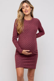 Burgundy Soft Brushed Knit Long Sleeve Maternity Dress