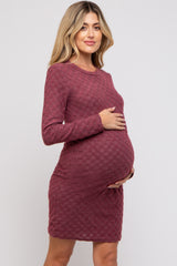 Burgundy Soft Brushed Knit Long Sleeve Maternity Dress