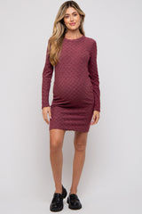 Burgundy Soft Brushed Knit Long Sleeve Maternity Dress