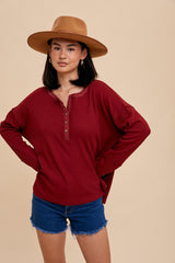 Burgundy Waffle Knit Maternity Henley Top