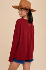 Burgundy Waffle Knit Henley Top