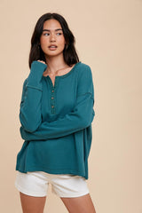 Emerald Green Waffle Knit Maternity Henley Top