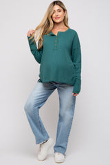 Emerald Green Waffle Knit Maternity Henley Top