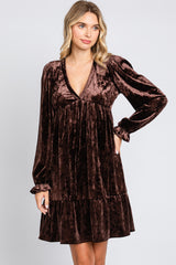 Brown Velvet Long Sleeve Dress