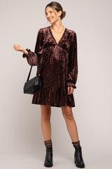 Brown Velvet Long Sleeve Maternity Dress