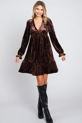 Brown Velvet Long Sleeve Dress