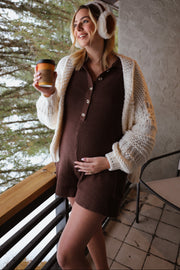 Brown Button Down Maternity Sweater Romper