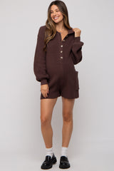 Brown Button Down Maternity Sweater Romper