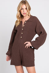 Brown Button Down Maternity Sweater Romper