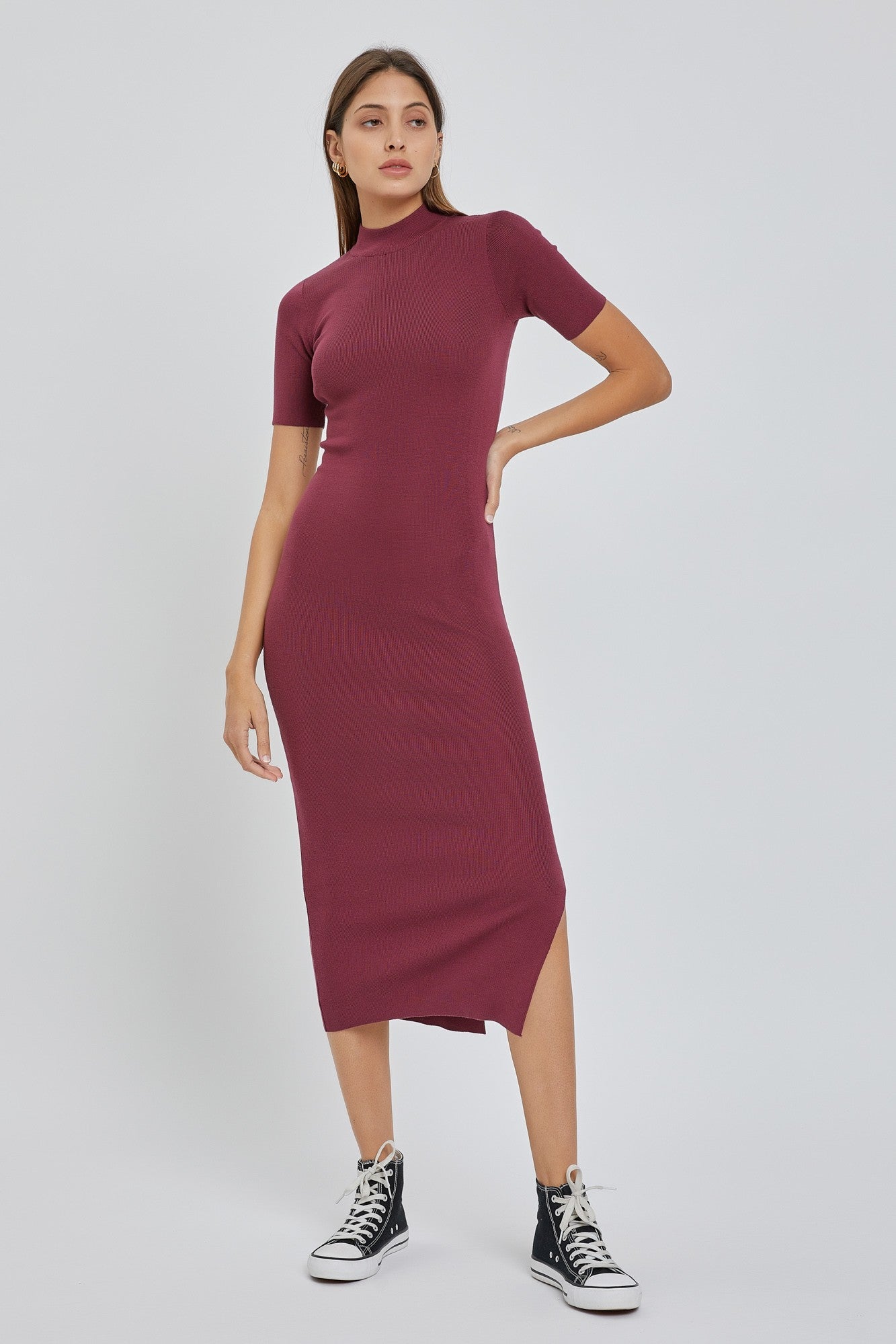 Burgundy fitted shops dress