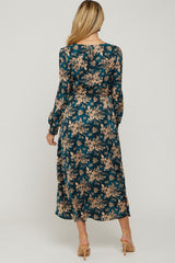 Teal Floral Long Sleeve Maternity Maxi Dress