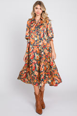 Navy Multicolor Floral Paisley Maternity Tiered Dress