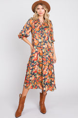 Navy Multicolor Floral Paisley Tiered Dress