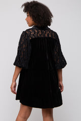 Black Velvet Lace Sleeve Collared Tiered Dress