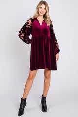 Plum Velvet Floral Long Sleeve Dress