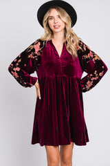 Plum Velvet Floral Long Sleeve Dress