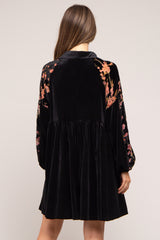 Black Velvet Floral Long Sleeve Maternity Dress