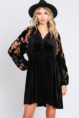 Black Velvet Floral Long Sleeve Maternity Dress