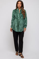 Green Embossed Floral Velvet Maternity Blouse