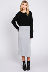 Heather Grey Soft Knit Ribbed Side Slit Maternity Midi Skirt