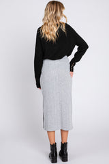 Heather Grey Soft Knit Ribbed Side Slit Midi Skirt