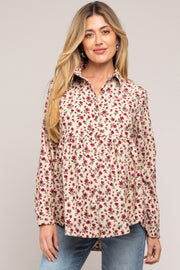 Cream Floral Corduroy Maternity Button Up Top