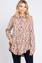 Cream Floral Corduroy Button Up Top