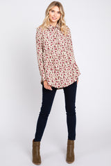 Cream Floral Corduroy Button Up Top