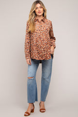 Brown Floral Corduroy Button Up Maternity Top