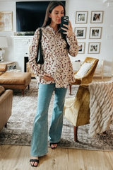 Cream Floral Corduroy Button Up Maternity Top