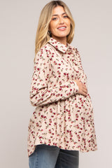 Cream Floral Corduroy Button Up Maternity Top