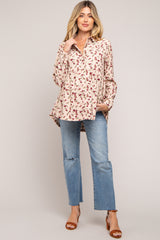 Cream Floral Corduroy Button Up Maternity Top