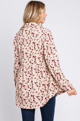 Cream Floral Corduroy Button Up Top