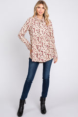 Cream Floral Corduroy Button Up Maternity Top