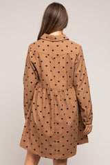 Mocha Heart Print Corduroy Maternity Button Up Dress