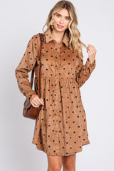 Mocha Heart Print Corduroy Button Up Dress