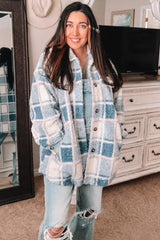 Blue Plaid Sherpa Jacket