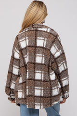 Brown Plaid Sherpa Maternity Jacket