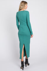 Jade Ribbed Long Sleeve Maxi Dress