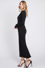 Black Ribbed Long Sleeve Maxi Dress