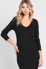 Black Ribbed Long Sleeve Maxi Dress