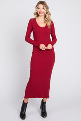 Burgundy Ribbed Long Sleeve Maternity Maxi Dress