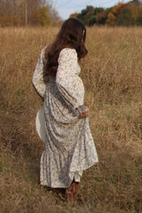 Cream Floral Smocked Long Sleeve Maxi Dress