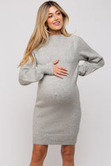 Heather Grey Chunky Knit Maternity Sweater Dress