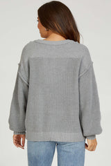 Grey Front Button Knit Maternity Sweater